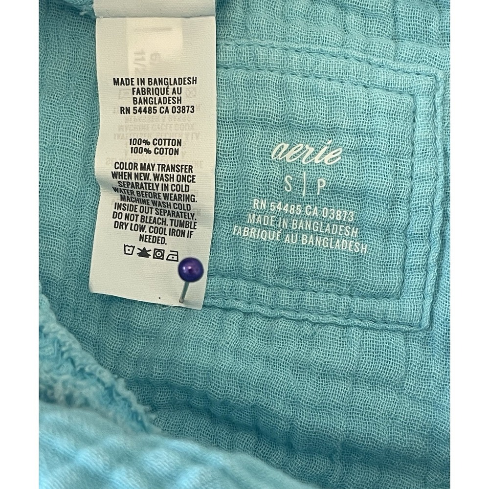 Aerie Pool To Party Shirt Gauze Small Blue Coastal Beach Vacation Boho Summer - Picture 9 of 9